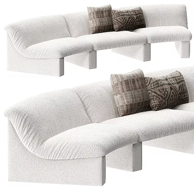 Modern Three Seater Sofa With Soft Fabric And Decorative Accent Pillows 3d model