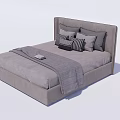 Modern Gray Double Bed with Headboard Pillows and Cozy Blanket 3d model