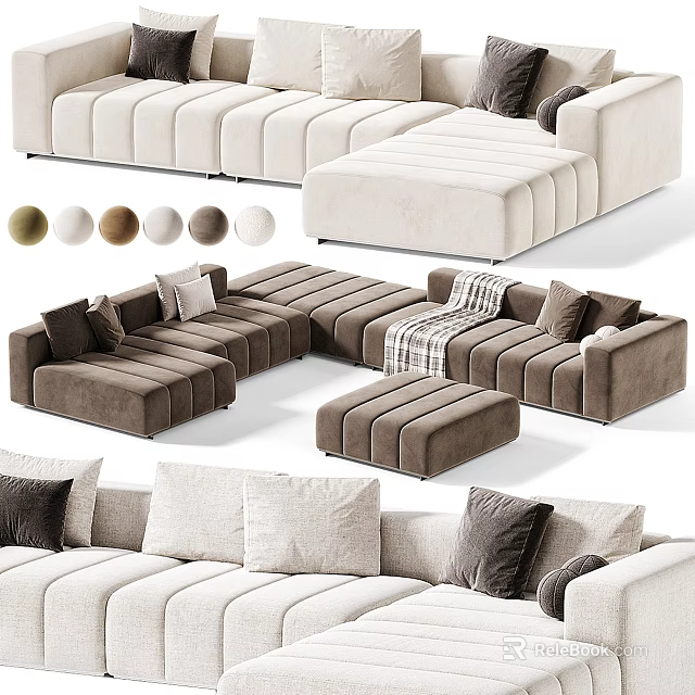 Modern Sectional Sofa With Multiple Color Options And Comfortable Cushions Design 3d model 