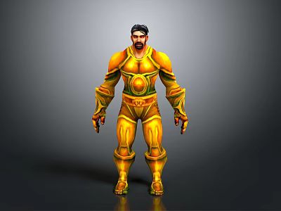 Male Warrior Character In Golden Armor With Creature Inspired Details 3d model