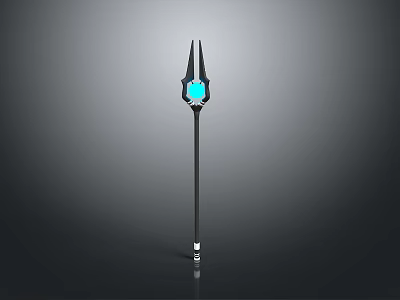 Mystical Trident Weapon Design With Blue Glowing Gem And Black Handle 3d model