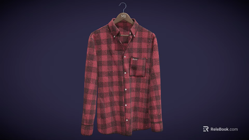 Red And Black Plaid Casual Shirt With Button Front And Chest Pocket 3d model 