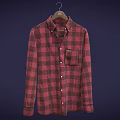 Red And Black Plaid Casual Shirt With Button Front And Chest Pocket