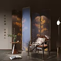 Screen Partition Screen Partition Sofa Plant Floor Lamp 3d model