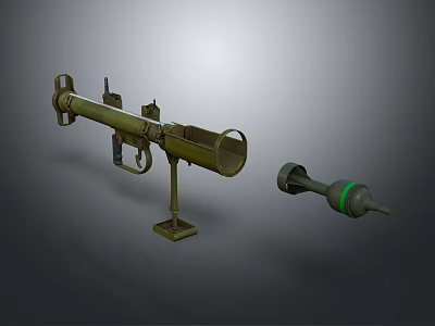 Green Painted Military Weapon With Tripod Stand Metal Structure And Projectile 3d model