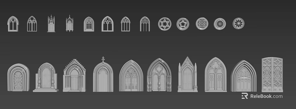 Multiple Decorative Gothic Architectural Window And Door Design Templates 3d model 