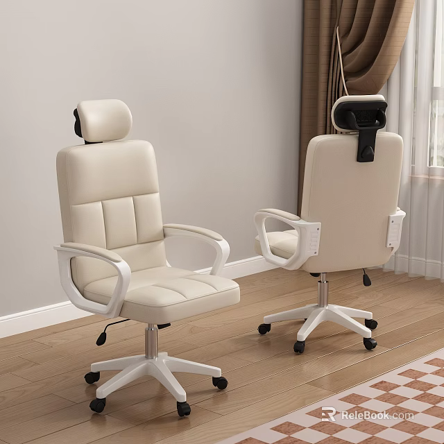 Comfortable Beige Office Chairs With High Back Armrests And Wheeled Base In Modern Indoor Workspace 3d model 