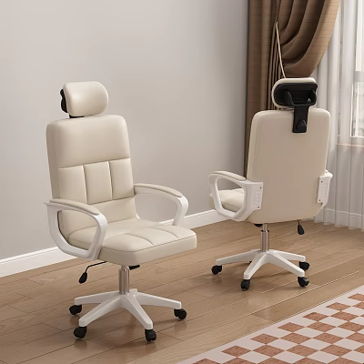 Comfortable Beige Office Chairs With High Back Armrests And Wheeled Base In Modern Indoor Workspace 3d model