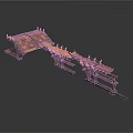 Ancient Wooden Bridge Structure With Brown Yellow Roof Beams And Support Frames