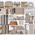 Various Building Wall Components With Brick Concrete Textures Damaged Surfaces And Mesh Details
