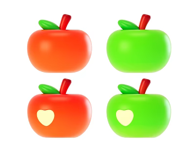 Vibrant Red and Green Apples with Heart Shaped Design for Healthy Snacking 3d model