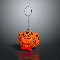 Orange Tiger Shaped Keychain With Tiger Stripes Metal Ring And Chain