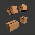 Orange Cardboard Boxes With Black Tape And Labels Floating On Dark Background With Reflections