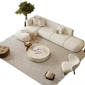 Quiet Sofa Coffee Table Combination Cream Sofa Coffee Table Combination Single Sofa Multi-Person Sofa Floor Lamp Coffee Table Potted Plant 3d model