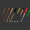 Row of Colorful Baseball Bats and Balls as Sports Equipment