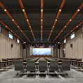 Modern Spacious Conference Room Interior With Long Table Projection Screen And Ceiling Lights