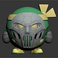 3D Cute Cartoon Character With Silver Helmet Green And Yellow Accents