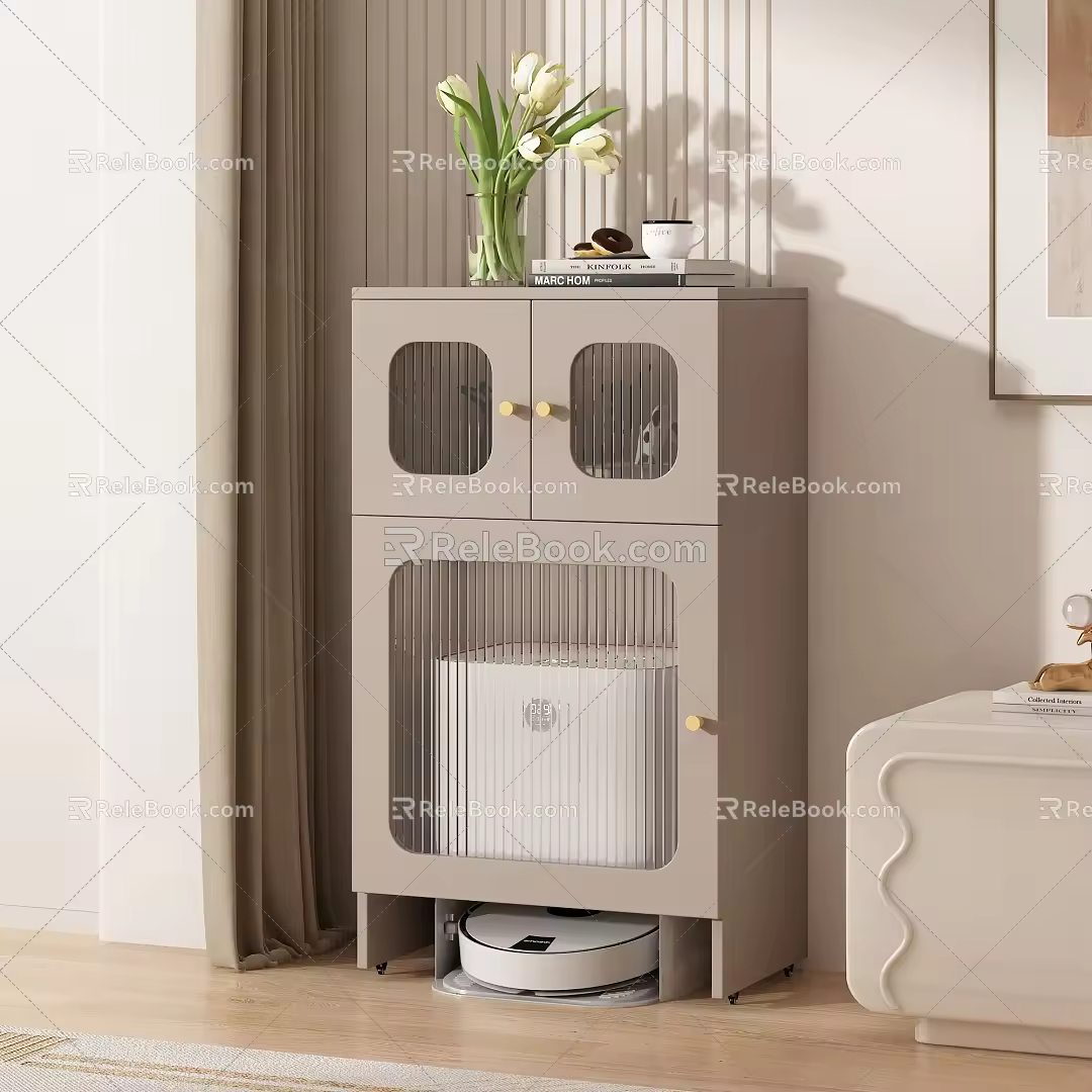 Storage Cabinet Sweeping Robot Storage Rack Sideboard Vase Ornaments Combination 3d model