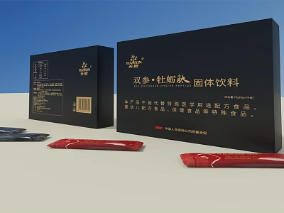Double Ginseng Oyster Peptide Solid Beverage With Black Box And Sachet Packaging 3d model