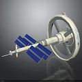 Space Station Model With Circular Module Blue Solar Panels And VASIMR Engine