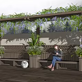 Lush Purple Vines Covering Wooden Pergola In Outdoor Relaxing Area With Bench And Greenery