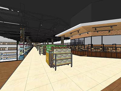 Supermarket Retail Store With Spacious Aisles Organized Shelves Product Displays And Shopping Carts 3d model