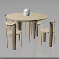 Minimalist Wooden Round Dining Table With Four Chairs And White Spherical Decor