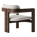 Modern Minimalist Accent Chair With Dark Brown Wooden Frame And Beige Upholstered Seat