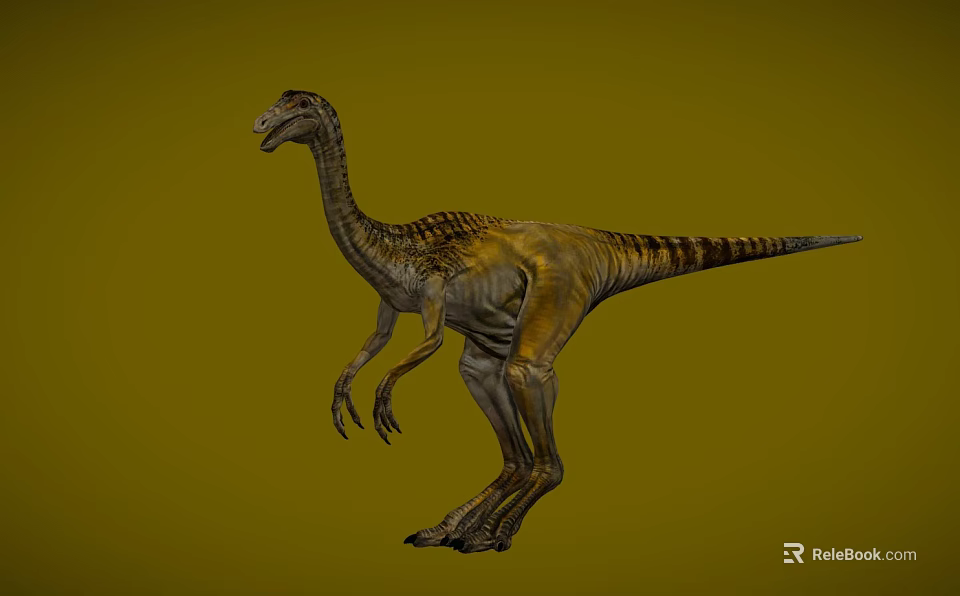 Reptile Dinosaur With Slender Neck Striped Skin And Standing Posture In Yellow Background 3d model 
