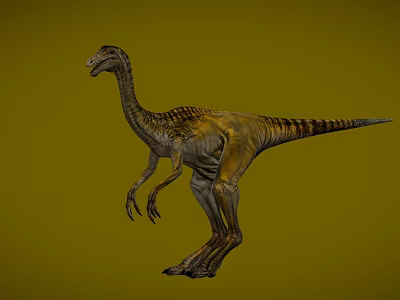 Reptile Dinosaur With Slender Neck Striped Skin And Standing Posture In Yellow Background 3d model