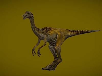 Reptile Dinosaur With Slender Neck Striped Skin And Standing Posture In Yellow Background 3d model
