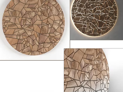 Circular Wooden Wall Lamp with Geometric Patchwork Design and Modern Lighting Effect 3d model