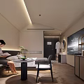 Modern Elegant Hotel Guest Room With Seating Area Potted Plant Decorative Painting And TV