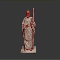 Man Statue In Long Robe Holding Staff On Square Stone Base 3d model