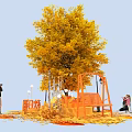Vibrant Yellow Tree With Fallen Leaves Bench And Street Lamps Photo Check in Spot