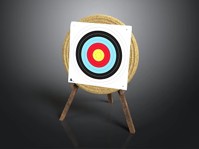 Archery Target Board With Colorful Concentric Rings And Wooden Tripod Stand 3d model