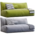 Green and Gray Sectional Sofa With Striped Pillows And Throw Blanket 3d model