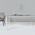 Modern White Dining Table Set With Beige Chair And Decorative Vase 3d model
