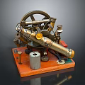 Modern Display Of Vintage Surveying Instrument With Metal Gears And Wooden Base