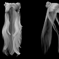 White Long Hair Hairstyle With Double Ponytail And Side Bun Back View Design