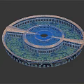 Multi Tiered Circular Garden Design With Circular Architecture Green Plants And Arched Doorways