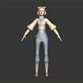 3D Female Character With Brown Hair Yellow Top Blue Scarf Blue Pants And Brown Boots