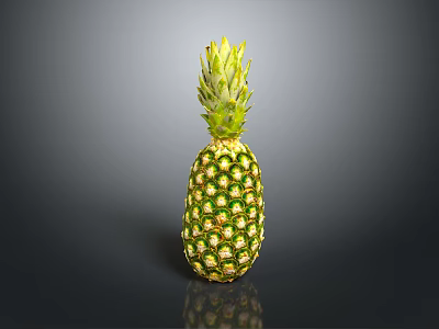 Fresh Ripe Juicy Pineapple with Green Leafy Top and Golden Yellow Skin 3d model