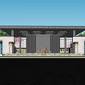 Modern Sales Office Building With Gray Roof Large Windows Rockery And Green Trees