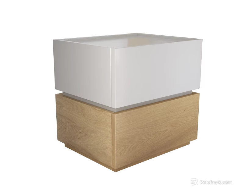 Modern Bedside Table With White Top And Oak Wood Base Design 3d model 