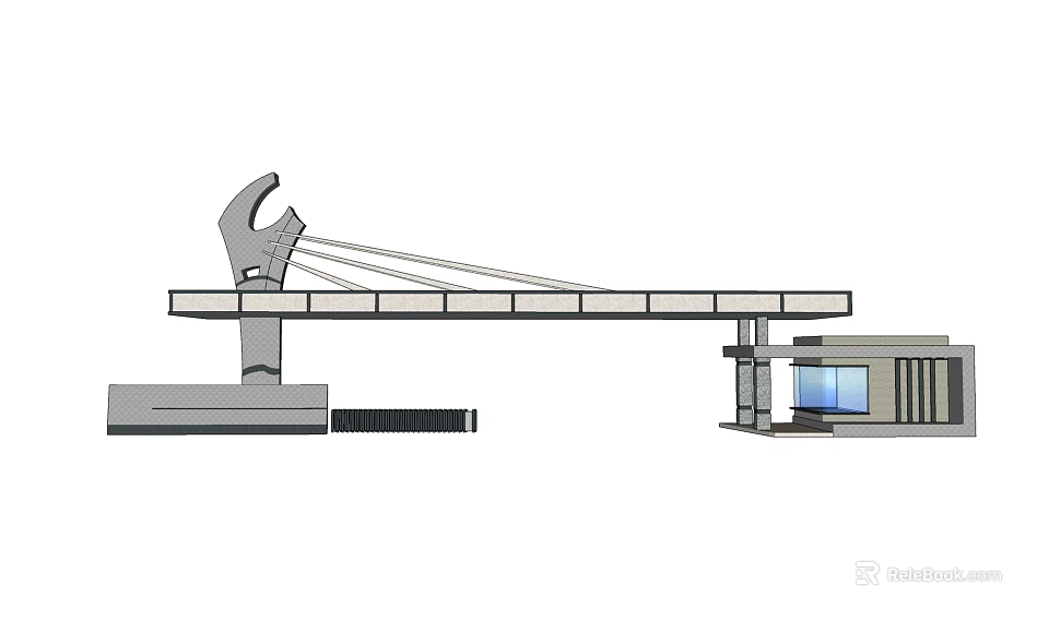 Modern Entrance Gate Design With Architectural Support Structure And Glass Panels 3d model 