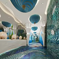 Ocean Themed Public Restroom With Shell Decorations And Jellyfish Mosaic Walls