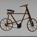 Vintage Wooden Bicycle With Black Seat Two Wheels And Chain Drive Design