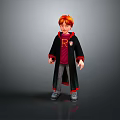 Red Haired Man in Black Robe with Red Sweater and Badge Gray Pants Gray Shoes