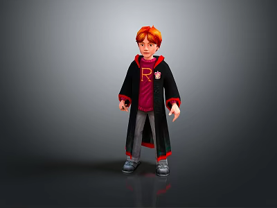 Red Haired Man in Black Robe with Red Sweater and Badge Gray Pants Gray Shoes 3d model